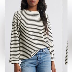 Madewell Easy Long Sleeve T-shirt, Black and White Striped, size Small